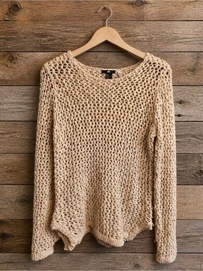 H&M Open-Weave Scoop Neck Sweater in Beige